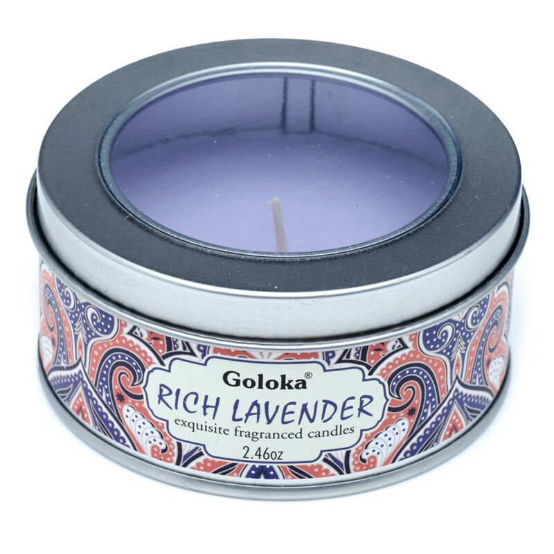 Goloka Svíčka v plechové krabičce Nag Champa Levandule