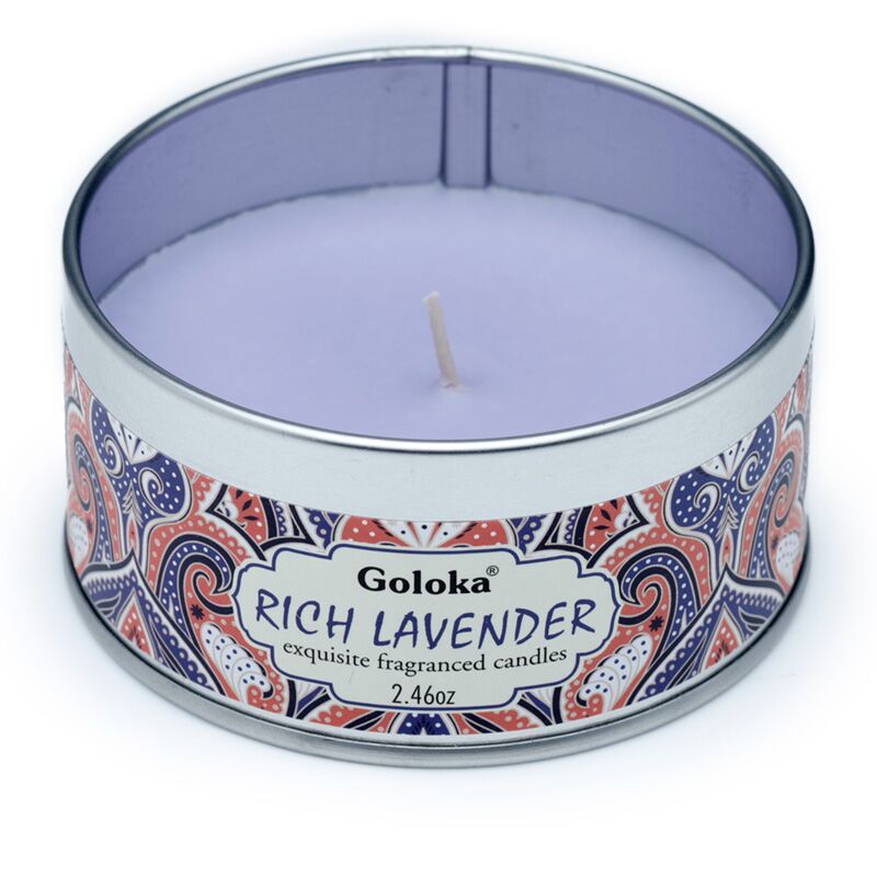 Goloka Svíčka v plechové krabičce Nag Champa Levandule