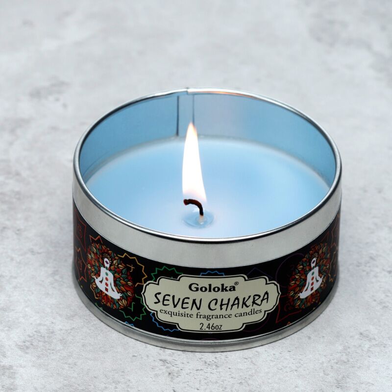 Goloka Svíčka v plechové krabičce Nag Champa Sedm čaker