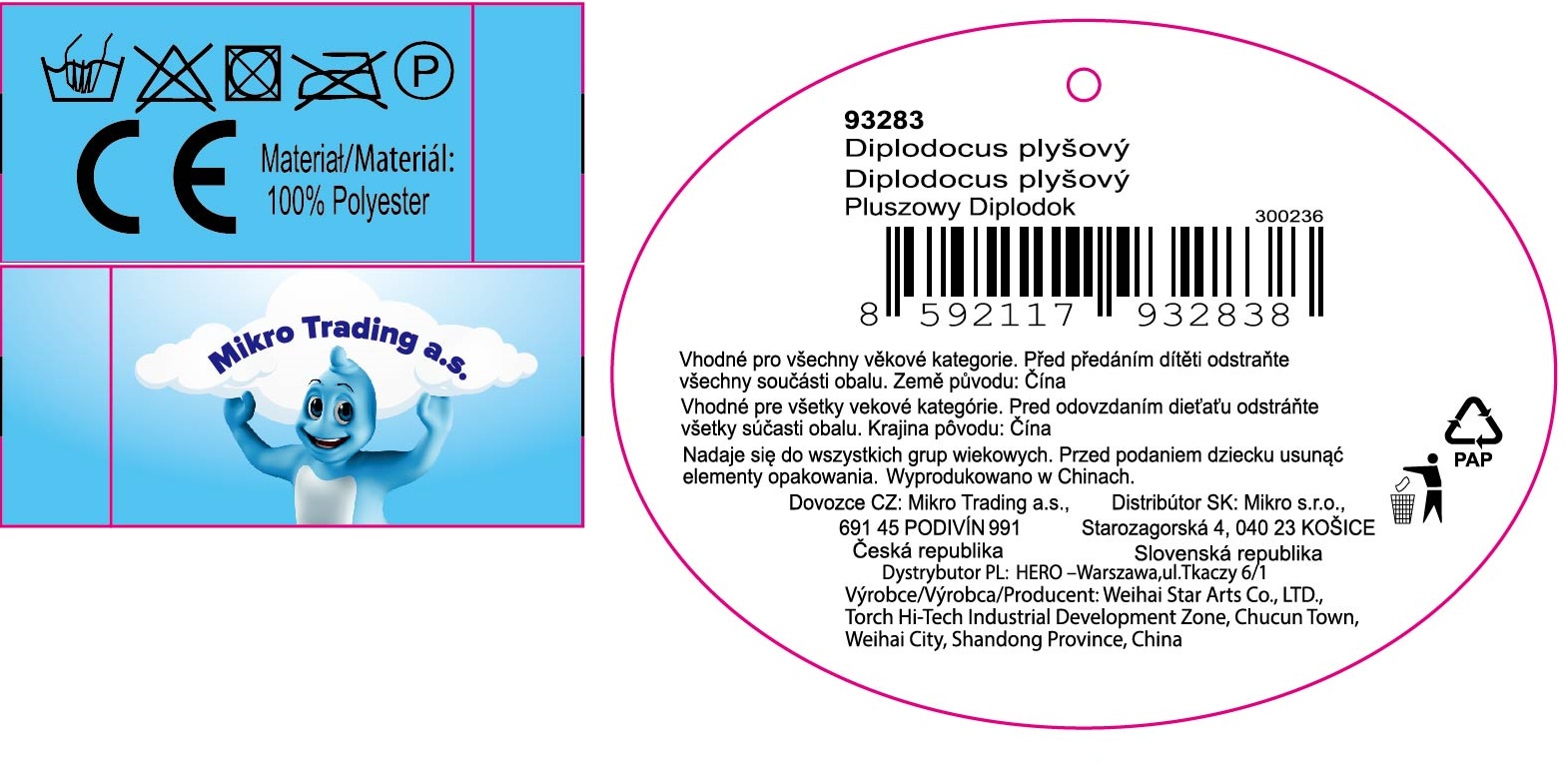 Plyšový dinosaurus Diplodocus stojící, 60 cm