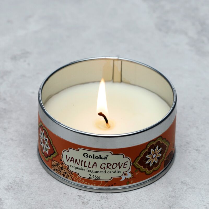 Goloka Svíčka v plechové krabičce Nag Champa Vanilkový háj