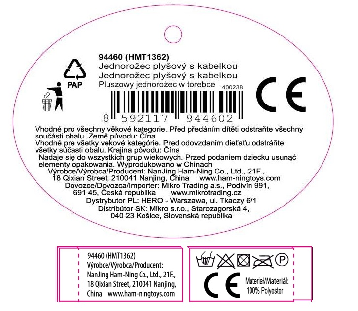 Plyšový jednorožec v kabelce 20 cm
