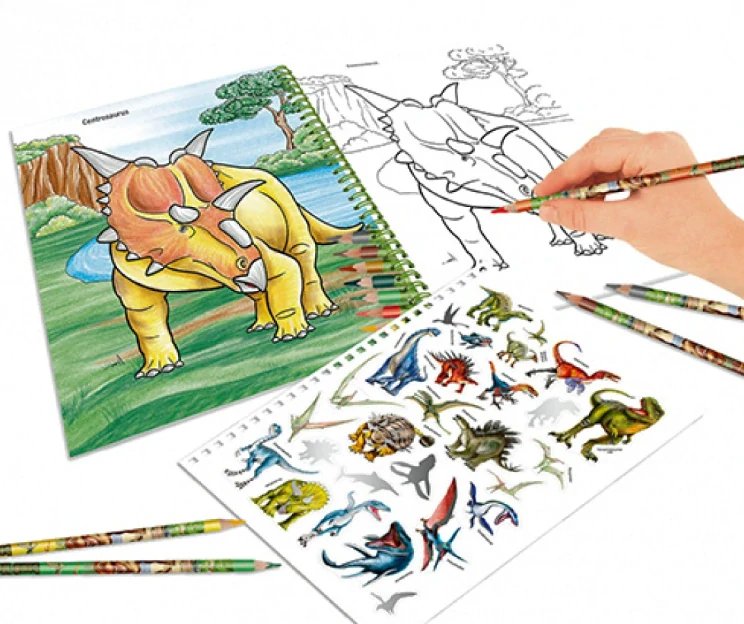 Kreativní omalovánky s dinosaury a 8 pastelkami