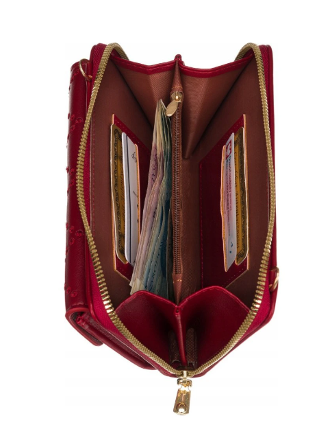 Velká peněženka s kapsou na mobil - crossbody, vínová
