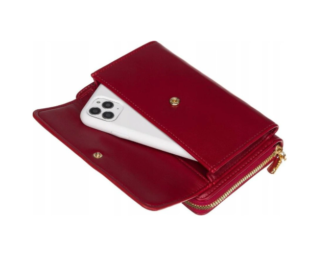 Velká peněženka s kapsou na mobil - crossbody, vínová