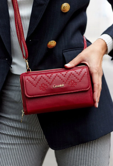 Velká peněženka s kapsou na mobil - crossbody, vínová
