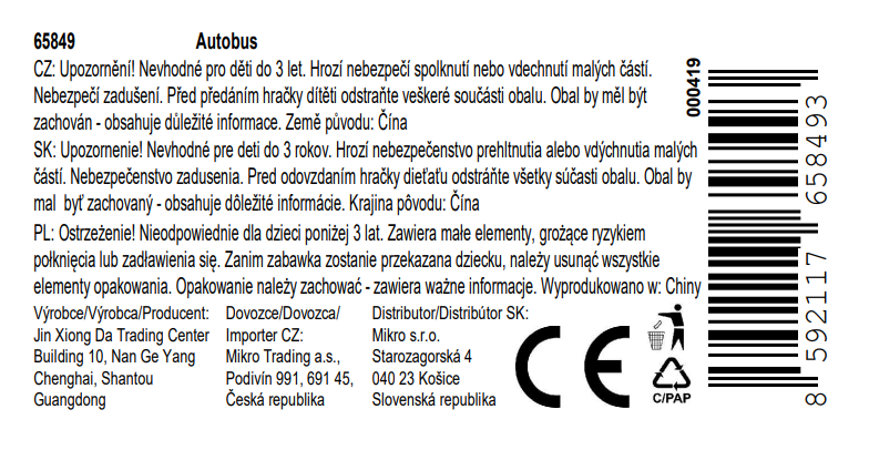 Kovový autobus 7,5 cm v krabičce - volný chod