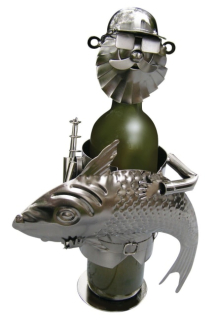 Stojan na víno kovový - Rybář s rybou