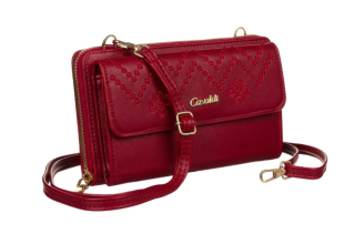 Velká peněženka s kapsou na mobil - crossbody, vínová